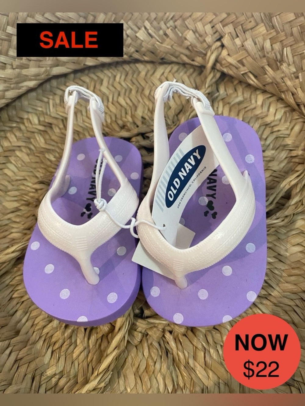 Old Navy NOS Vintage Baby Purple Polka Dot Flip Flops NWT 3-6M
